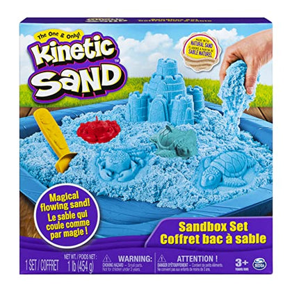 Kinetic Sand, Sandbox Set Kids Toy with 1lb All-Natural Blue and 3 Molds, Sensory Toys for Kids Ages 3 and Up