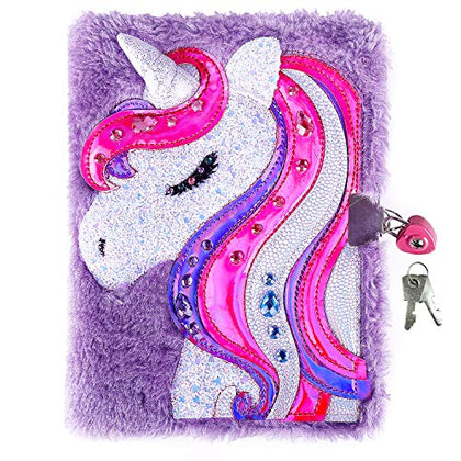 Unicorn Diary for Girls with Lock and Keys, Unicorn Journal, Magic Unicorn Notebook for Kids and Adults, Plush Secret Diary Lined Notebook 160 Pages for Writing and Drawing, Unicorn Gifts For Girls