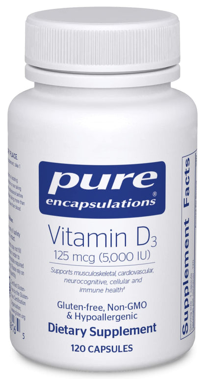 Pure Encapsulations Vitamin D3 125 mcg (5,000 IU) - Supplement to Support Bone, Joint, Breast, Heart, Colon, and Immune Health* - with Vitamin D - 120 Capsules