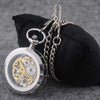 VIGOROSO Mens Classic Steampunk Pocket Watch Gold Skeleton Hand Wind Mechanical Watches in Box