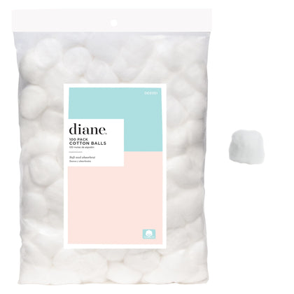 Diane 100% Pure Cotton Balls, 100 Count - Soft, Super Absorbent, Multipurpose Cotton Balls for Makeup Removal, Nail Polish, Applying Lotion or Powder, First-Aid for Everyday Household Use