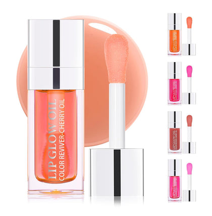 FEIMINI Hydrating Lip Glow Oil, Clear Plumping Lip Gloss, Long Lasting, Moisturizing, Non-Sticky, Tinted Lip Oil for Lip Care (Pink)