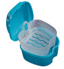 KISEER 2 Pack Colors Denture Bath Case Cup Box Holder Storage Soak Container with Strainer Basket for Travel Cleaning (Light Blue and Blue)