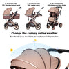 PEARLOVE 2 in 1 Convertible Baby Stroller Newborn Reversible Bassinet Pram, Foldable Pushchair with Adjustable Canopy Folding High Landscape Infant Carriage, Anti-Shock Toddler Pushchair