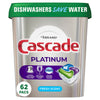 Cascade Platinum Dishwasher Pods, Detergent, Soap Pods, Actionpacs with Dishwasher Cleaner and Deodorizer Action, Fresh, 62 Count