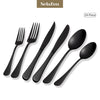 Selafun 24 Piece Matte Black Flatware Set.Stainless Steel Matte Black Silverware Set Titanium Plating Tableware Cutlery Set. Utensil Set for Kitchens. Dishwasher Safe(Service for 4)