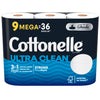 Cottonelle Ultra Clean Toilet Paper, 1-Ply, Strong Toilet Tissue, 9 Mega Rolls (9 Mega Rolls = 36 Regular Rolls), 312 Sheets per Roll, Packaging May Vary