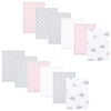 Hudson Baby Unisex Baby Cotton Flannel Burp Cloths Bundle, Pink Gray Elephant, One Size