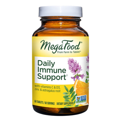 MegaFood Daily Immune Support - Immune Support Supplement with Vitamin C, Vitamin D, Zinc, Astragalus Root, and More - Vitamins for Women & Men - Non-GMO - Made Without 9 Food Allergens - 60 Tabs