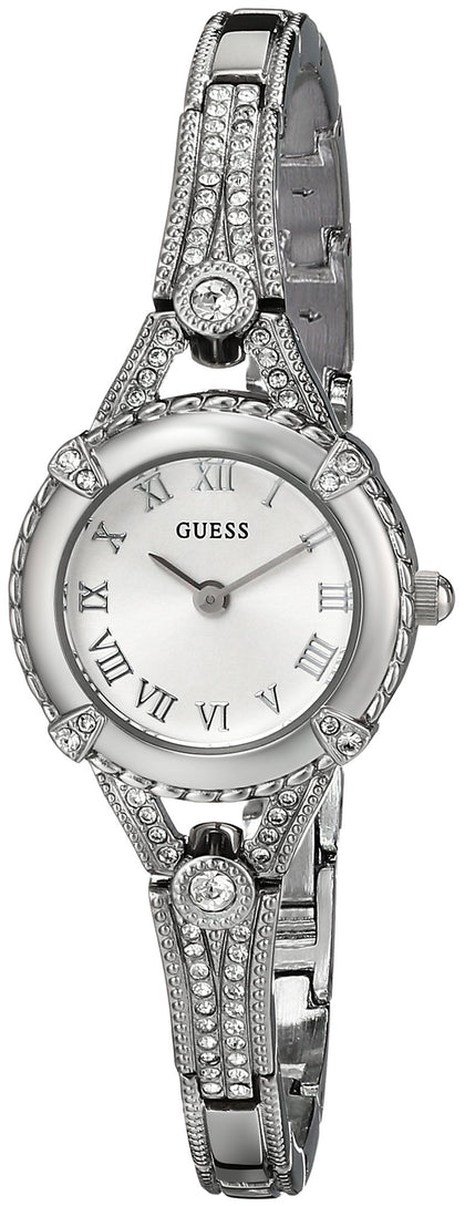 GUESS Petite Silver-Tone Crystal Bracelet Watch with Self-Adjustable Links. Color: Silver-Tone (Model: U0135L1)