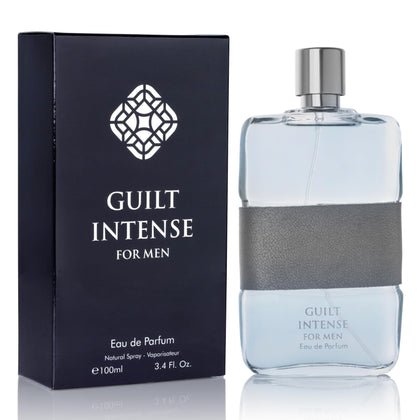 Guilt Intense for Men Eau De Parfum - Pink Pepper Mixed with Italian Lemon - Composition of Orange Blossom, Neroli & French Lavender - Woody Aromatic Everyday Fragrance - Elegant 100ml Bottle