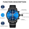 GOLDEN HOUR Men's Watches with Stainless Steel and Metal Casual Waterproof Chronograph Quartz Watch, Auto Date in Blue Face with Silver Hands