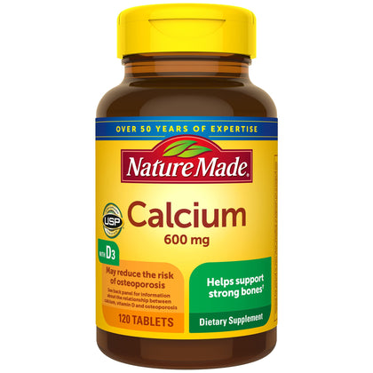 Nature Made Calcium 600 mg with Vitamin D3 for Immune Support, Tablets, 120 Count, Value Size, helps support Bone Strength (Pack of 3)