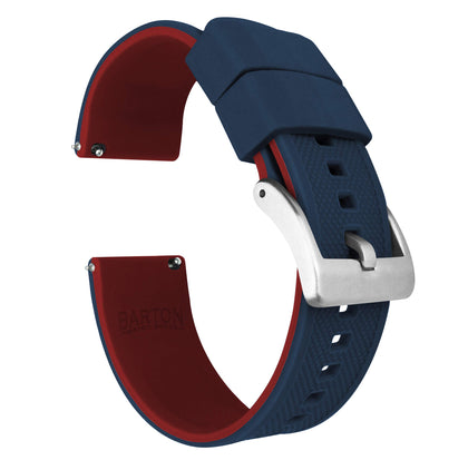 BARTON WATCH BANDS Elite Silicone Watch Bands - Quick Release, Navy Blue Top/Crimson Red Bottom, 22mm