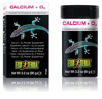 Exo Terra Calcium + D3 Powder Supplement for Reptiles and Amphibians, 3.2 Oz., PT 1856