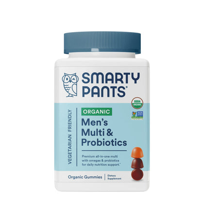 SmartyPants Organic Mens Multivitamins, Daily Gummy Vitamins: Probiotics, Vitamins C, D3, B12, Zinc & Omega 3 for Immune Support, Digestive Health, Energy, & Bone Health, 120 Gummies, 30 Day Supply