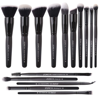 ZOREYA Makeup Brushes 15Pcs Makeup Brush Set Premium Synthetic Powder Foundation Contour Blush Concealer Eye Shadow Blending Liner Make Up Brush Kit