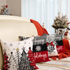 GEEORY Christmas Pillow Covers 18 x 18 Inch Set of 4, Xmas Trees Merry & Bright Happy Holidays Joy Throw Pillowcases Farmhouse Cushion Cases Decorative Party Decoration for Home Sofa G418-18