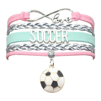 HCChanshi Soccer Bracelet Jewelry - Infinity Soccer Charm Bracelet Soccer Gifts For Women, Girls, Men, Boys, Soccer lovers, Soccer Team Soccer Themed Gifts (Pink,Silver and Mint Green)