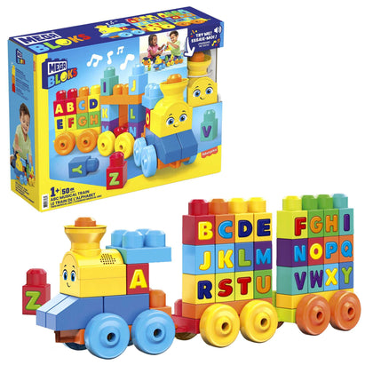 MEGA BLOKS Fisher-Price ABC Blocks Building Toy, ABC Musical Train with 50 Pieces, Music and Sounds for Toddlers, Gift Ideas for Kids