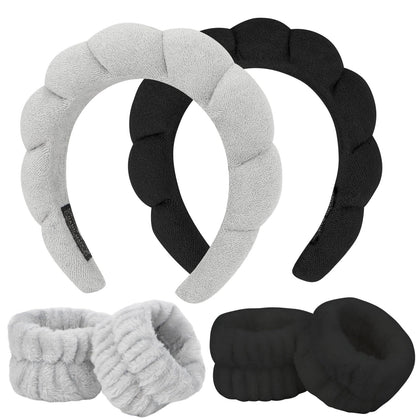 ACO-UINT 6Pcs Spa Headbands and Wrist Washbands Set, Skincare Headbands Makeup Headband Sponge Face Wash Headband, Terry Cloth Headbands Puffy Hair Band for Washing Face