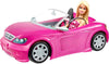 Barbie Car and Doll Set, Sparkly Pink 2-Seater Convertible with Glam Details, Doll in Sundress and Sunglasses