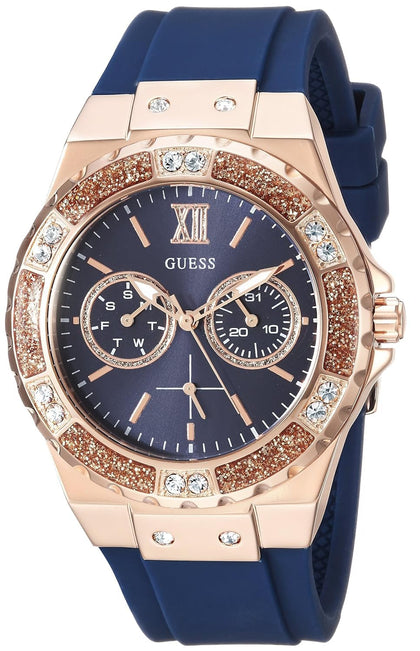 Guess Women's Stainless Steel + Stain Resistant Silicone Watch with Day + Date Functions (Model: U1053L)