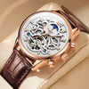 OLEVS Men Skeleton Watch Automatic Mechanical Dress Casual Brown Leather Moon Phase Luminous Waterproof Wrist Watches