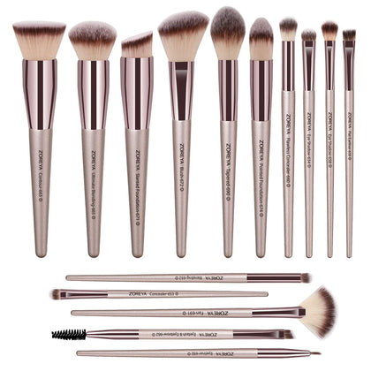 ZOREYA Makeup Brushes, 15 Pcs Professional Premium Synthetic Brush Set, Foundation Concealer Eyeshadow Blush Makeup Brush Set (Champagne Gold)