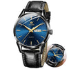 OLEVS Men Watch Leather Analog Quartz Male Dress Week Date Business Classic Luminous Blue Face Black Leather Strap 3ATM Waterproof Wrist Watch Lovers