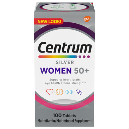 centrum silver women's multivitamin for women 50 plus, multivitamin/multimineral supplement with vitamin d3, b vitamins, non-gmo ingredients, supports memory and cognition in older adults - 100 ct (expiry -6/30/2025)