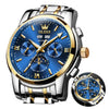 OLEVS Automatic Men Watches Mechanical Self Winding Luxury Dress Moon Phase Dial Blue Face White Stainless Steel Waterproof Luminous Men Wrist Watch