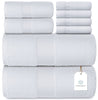 Luxury White Bath Towel Set - Combed Cotton Hotel Quality Absorbent 8 Piece Towels | 2 Bath Towels 700GSM | 2 Hand Towels | 4 Washcloths [Worth $72.95] 8Pc | White