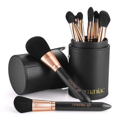 OMANIAC® Makeup Brushes Set Professional (12Pcs), Premium Synthetic Powder, Eyeshadow, Blush, Foundation, Blending, Full Face Make Up Brushes Set With Holder, Perfect Birthday Gifts for Women.