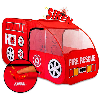 Kiddey Fire Truck Play Tent for Kids - Firetruck Tents with Sirens and Fireman Sound Button for Girls, Boys, & Toddlers Gifts - Red Fire Engine Pop Up Playhouse for Toddler - Indoor & Outdoor