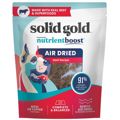 Solid Gold Air Dried Dog Food Toppers for Picky Eaters - Dog Food Topper Made with Real Beef to Serve as Meal Topper or Complete Meal - Supports Muscle Growth, Immunity, and Healthy Digestion - 4 oz