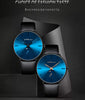 Mens Watches Ultra-Thin Minimalist Waterproof-Fashion Wrist Watch for Men Unisex Dress with Black Leather Band-Blue Hands Blue Face