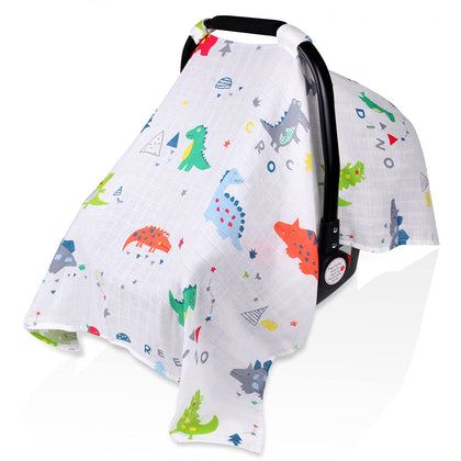 Muslin Baby Carseat Canopy for Girls Boys, Metplus Lightweight Infant Car Seat Cover, Breathable Carrier/Stroller Covers Fit Summer Spring Autumn, Large Size 47.2 x 35.4 inch, Crocodile Dinosaur