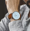 BUREI Men's Fashion Wrist Watch Minimalist Simple Watches for Men Ultra Thin Watch Analog Quartz Watches Leather Strap Watches with Date (Silver Brown)