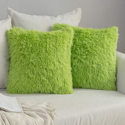 MIULEE Pack of 2 Luxury Faux Fur Throw Pillow Cover Deluxe Winter Decorative Plush Pillow Case Cushion Cover Shell for Christmas Sofa Bedroom Car 18x18 Inch Green