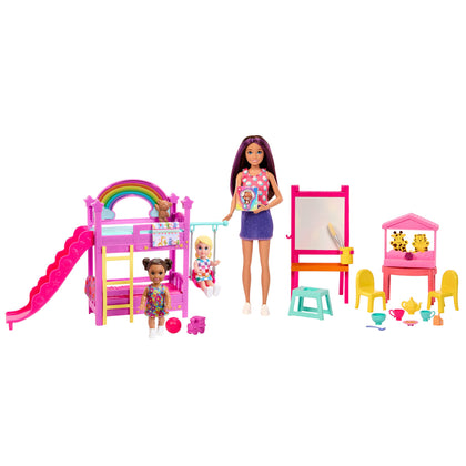 Barbie Skipper First Jobs Daycare Playset, 3 Dolls, Furniture & 15+ Accessories, Includes Bunkbeds & Color-Change Easel