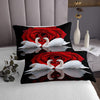 Erosebridal Red Rose Bedspread Set Black and White Swan Quilted Queen Bed Set,Birds Coverlet Set Romantic Flower Quilt Set Wild Animals Bedroom Decor for Girls Woman Lady Wedding Decorations