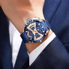 MEGALITH Men's Watch 45mm Stainless Steel Chronograph Waterproof Fashion Blue Watch Analog Quartz Date Heavy Duty Watches for Men Metal Luminous Multifunctional Cool Designer Gents Wrist Watches