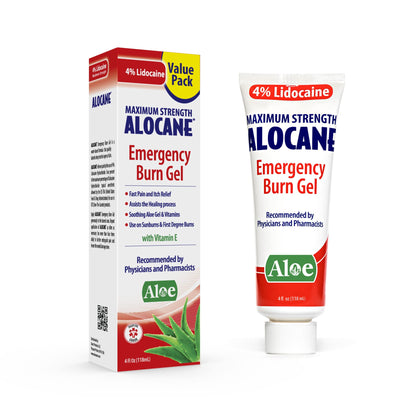 Alocane Emergency Burn Gel 4 Lidocaine Maximum Strength Fast Pain and Itch Relief for Minor Burns Sunburn Kitchen Radiation Chemical First Degree Burns First Aid Treatment Burn Care, 4 Fl Oz