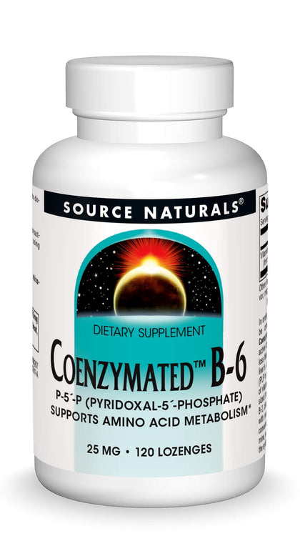 Source Naturals Coenzymated B-6 25mg P-5 Pyridoxal-5 Phosphate Fast-Acting, Quick Dissolve Vitamin Supports Amino Acid Metabolism - 120 Lozenges