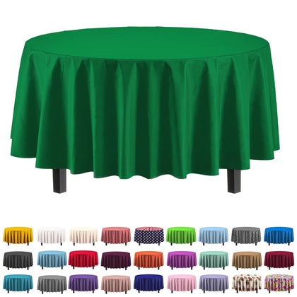 Exquisite 6-Pack Premium Plastic Tablecloth 84in. Round Plastic Table Cover - Emerald Green