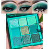 evpct 9 Colors Cyan Light Bule Emerald Mint Dark Green Glitter Shimmer Eye Shadow Makeup Palette Highly Pigmented Waterproof Matte Glitter Shimmer Pearl Daily Party Sparkling Eyeshadow Palett for Girl