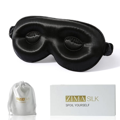 ZIMASILK Adjustable Pure Mulberry Silk Sleep Mask, 3D Contoured Cup Eye Mask for Sleeping, Super Soft Breathable Blindfold, Perfect Blocks Light for Sleeping. (Black)