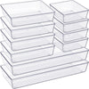 Criusia Drawer Organizer, 10 Pack Large Clear Plastic Drawer Organizers Set, 3 Size Versatile Bathroom and Vanity Drawer Organizer Trays, Storage Bins for Makeup, Bedroom, Kitchen Gadgets Utensils