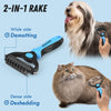 Pet Grooming Brush and Metal Comb Combo, Cat Brush Dog Brush for Shedding, Undercoat Rake for Dogs Grooming Supplies, Dematting Deshedding Brush Dogs Shedding Tool for Long matted Haired Pets, Blue